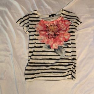 Black and white shirt with pink flower print